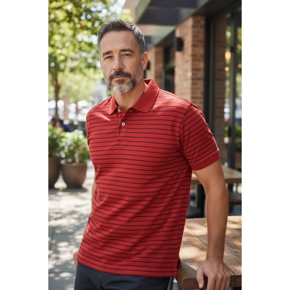 St. John's Bay Polo Shirt Mens Large Red Stripe Short Sleeve Casual Grandpacore
